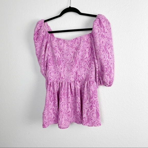 Stine Goya Irene Snake Printed Square Neck Puff Sleeve Top Blouse Pink Casual - Picture 7 of 7